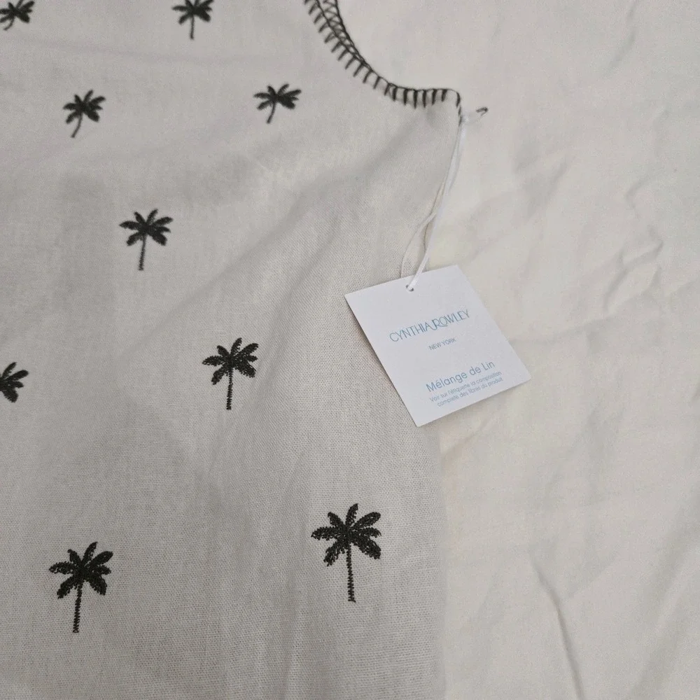 Cynthia Rowley Palm Tree Embroidered Linen Blend Dress Womens Medium Cream NEW - Picture 7 of 11
